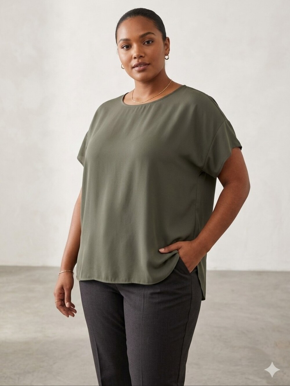 DR2 Olive-Gray Short Sleeve Relaxed Blouse